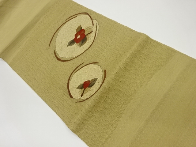 JAPANESE NAGOYA OBI / WOVEN CAMELLIA